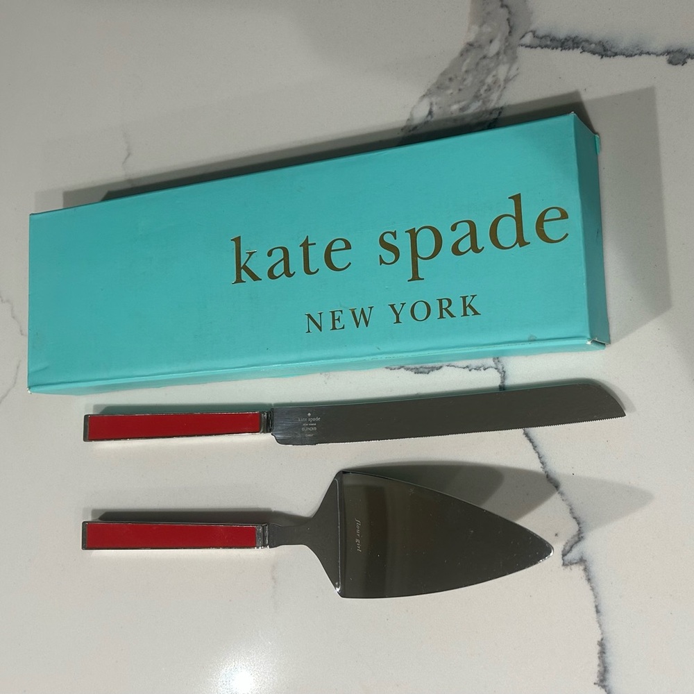 Kate Spade New York Cake Knife + Server | Red Enamel | Boxed Set| Elegant Gift